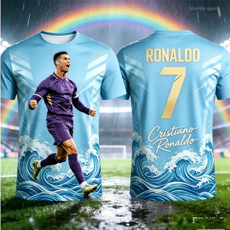 Sommer Herren Kurzarm Fußballtrikot Ronaldo 7 T-Shirt Lässige Kinderbekleidung für Jungen Männliche Kinder Freizeit-Sportbekleidung