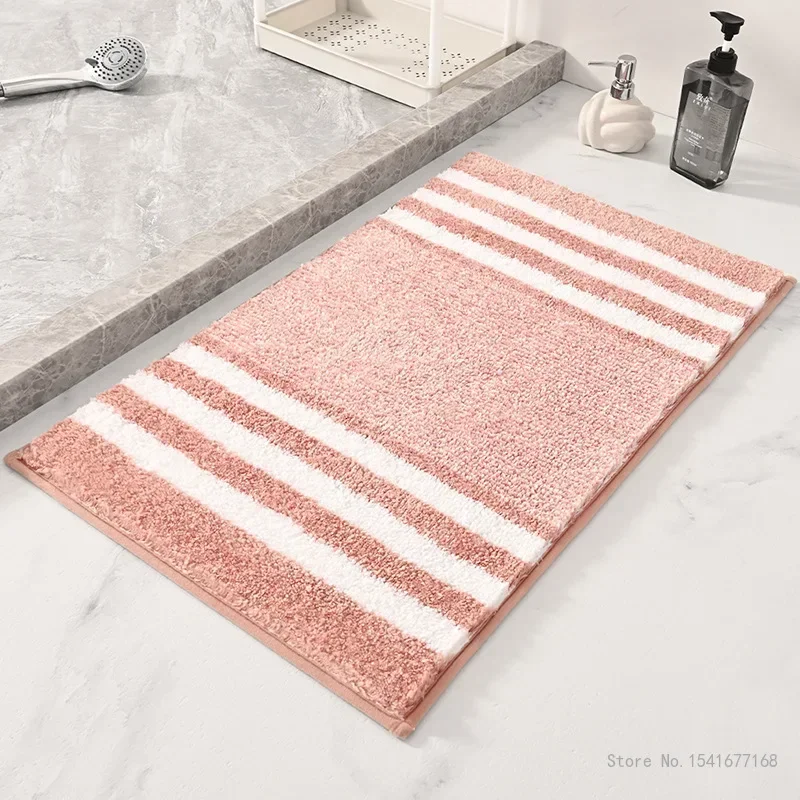 Thickened Microfiber Striped Entrance Door Mat, Bedroom FootMat, Household Bathroom Products, Absorbent Anti Slip Bath Mats, 1Pc