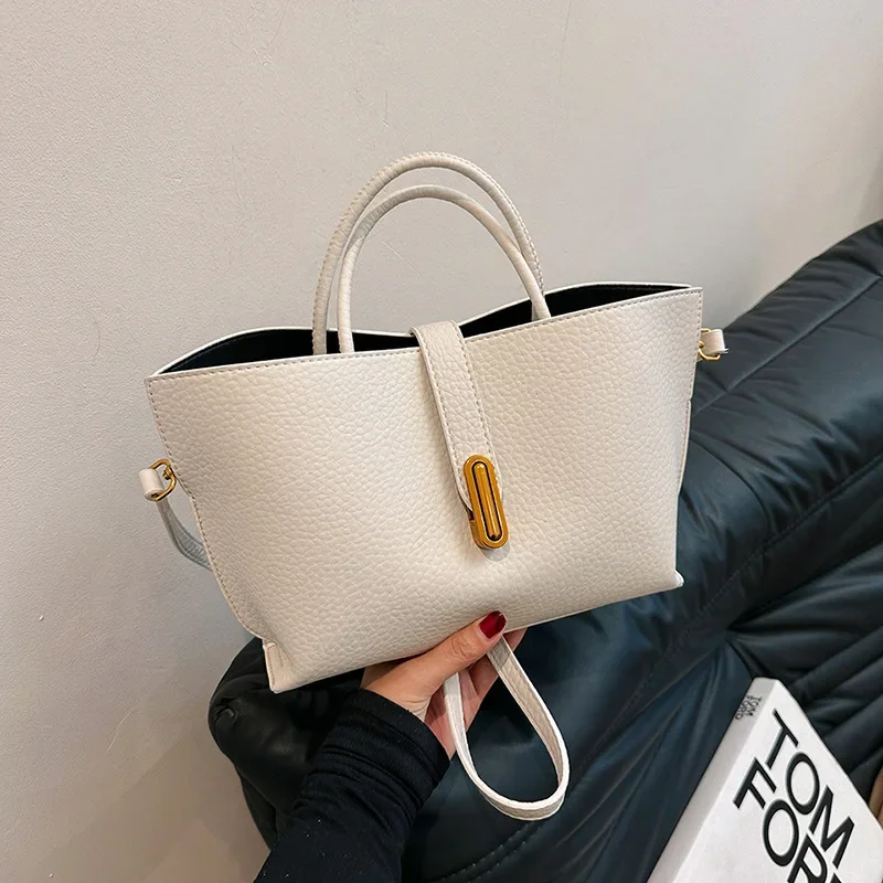 Advanced Texture Big Handbag Women's 2024 New Pure Color All-Matching Commuter Tote Korean Fashion Messenger Bag