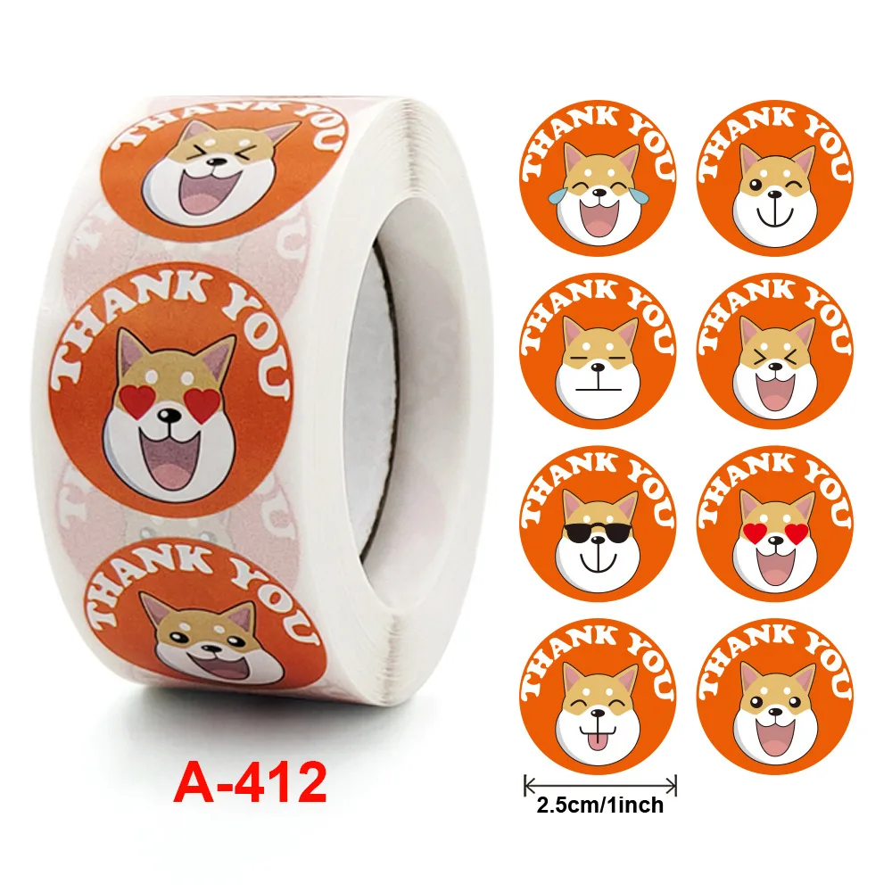 50-500Pcs Cute Cartoon Animal Cat Sticker 1inch Thank You Stickers Child Gift Party Birthday Package Wrapping Baking Label