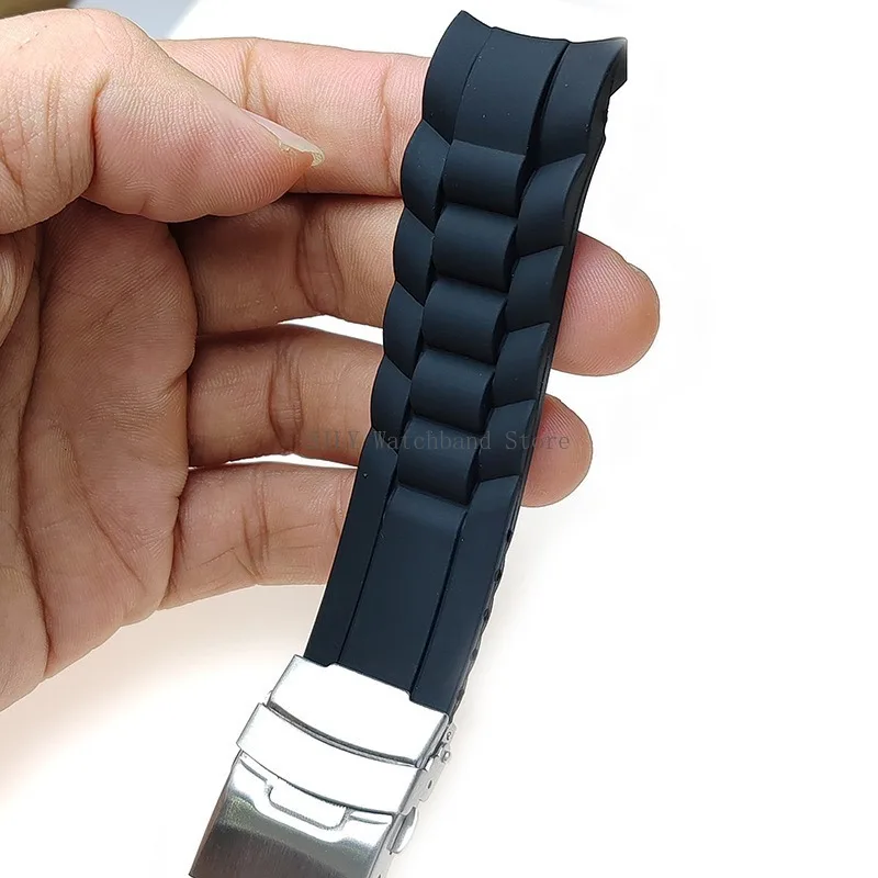 Curved Silicone Sport Watch Band with Folding Buckle - Unisex Replacement Wristband Bracelet