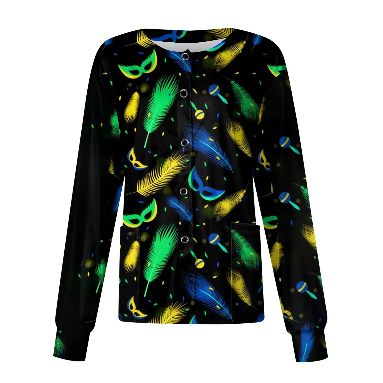 

Женская рубашка с длинным рукавом и воротником-стойкой, с карманами