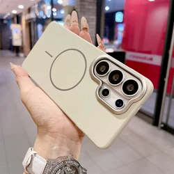 Matte Hard PC Metal Frame Shockproof Magnetic Case - Magsafe Compatible - Galaxy S24 FE (White)