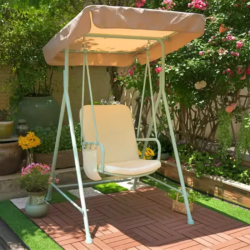 

single seater Hanging Chair Cushion Swing chair adult kids rocking chair iron mesh Indoor outdoor green beige color on sale