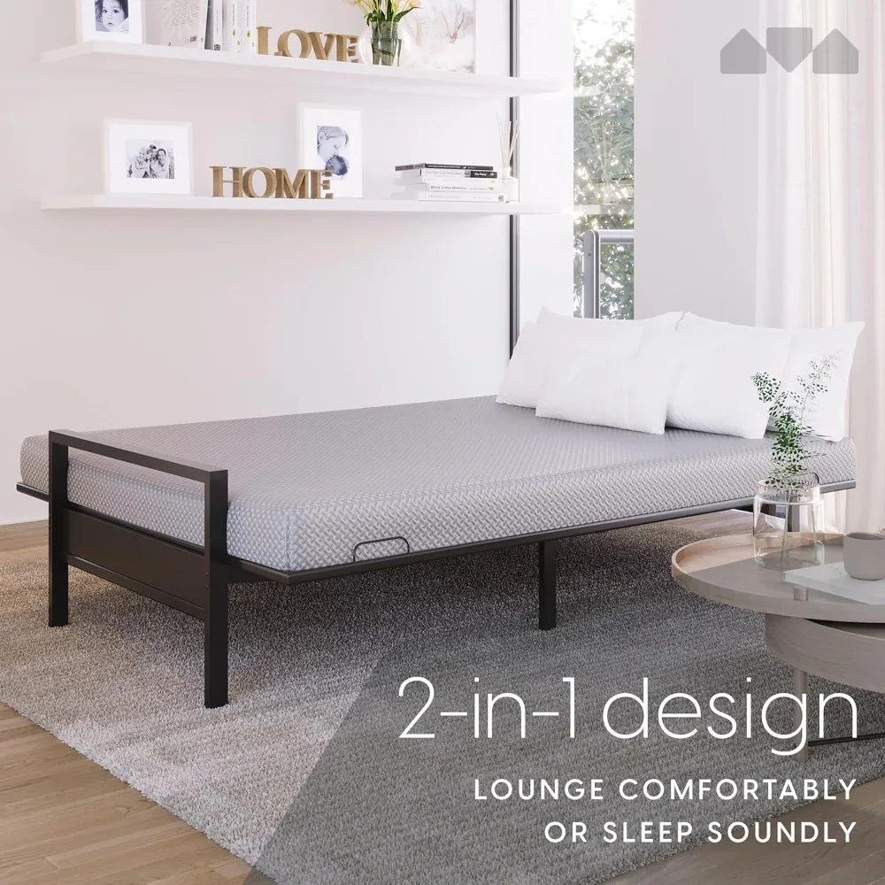 Metal Futon Frame – Space-Saving Modern Futon Frame Full Size - 2 in 1 Design Perfect for Modern Living Spaces (Black) 4