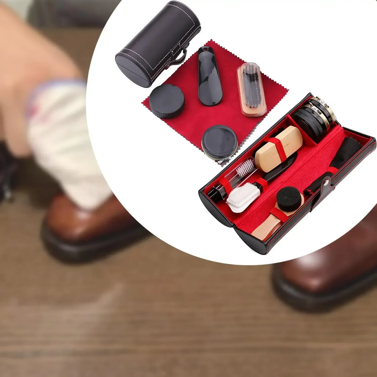 Shoe Care Kit for Leather Shoes Travel Portable Shoe Polish Kit for Men