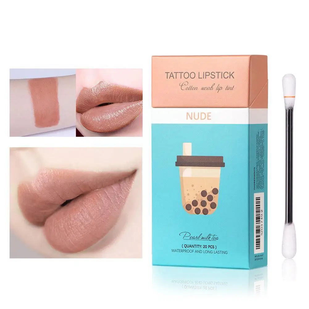 

20cs/Set Cotton Swab Lipstick Non-Stick Cigarette Tattoo Cotton Design Moisturizing Portable Lip Gloss Waterproof Swab U2S8