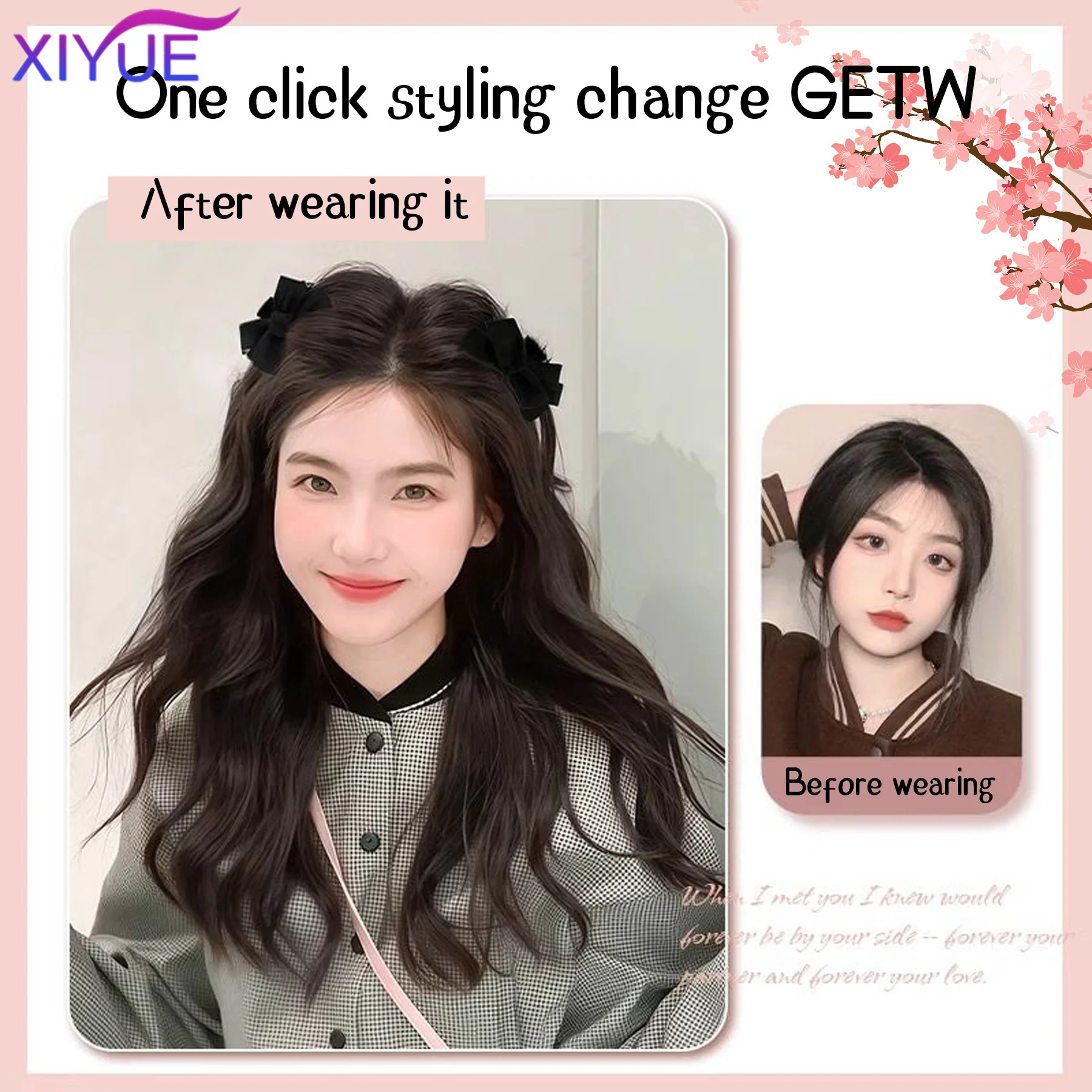 XIYUE Small Claw Clip On Bow Braid Big wave ponytail Hair Extensions Heat Resistant Pony Tail Hair piece For Women Daily Party