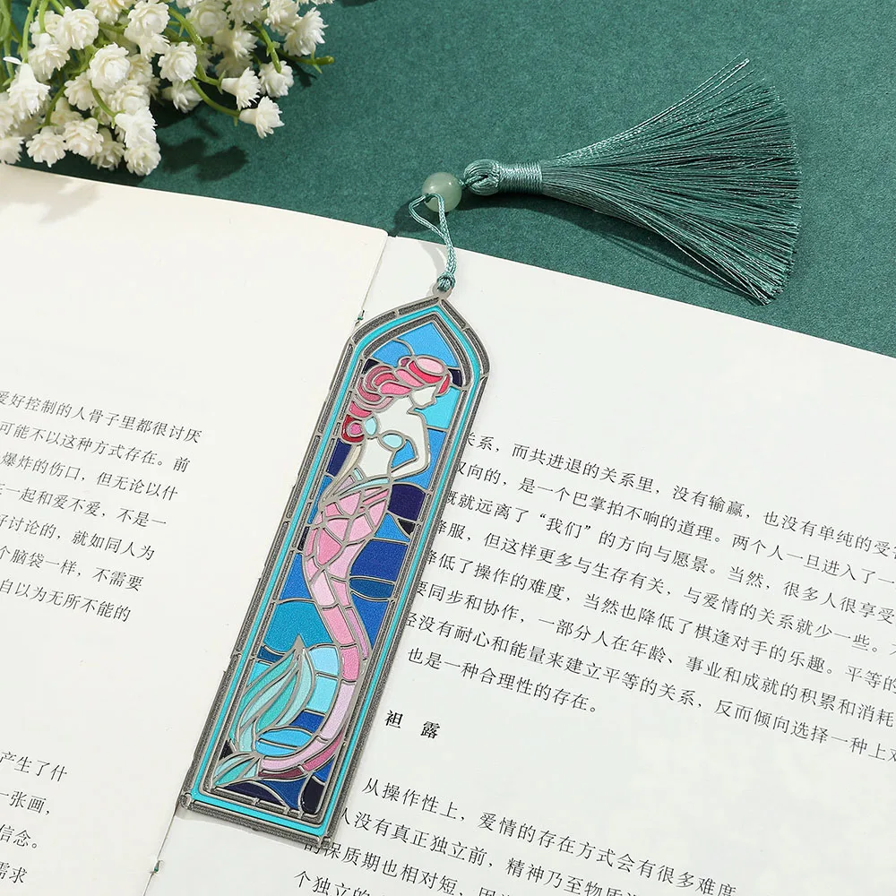Mermaid Pane Metal Bookmark Oil Painting Style Reading Accessory Valentine's Day Gift for Wife 1pcs