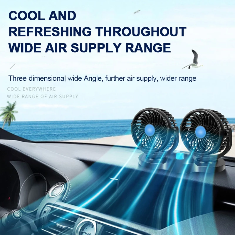 12/24v Allround Car Cooling Fan Dualhead 360 Degree Rear Seat