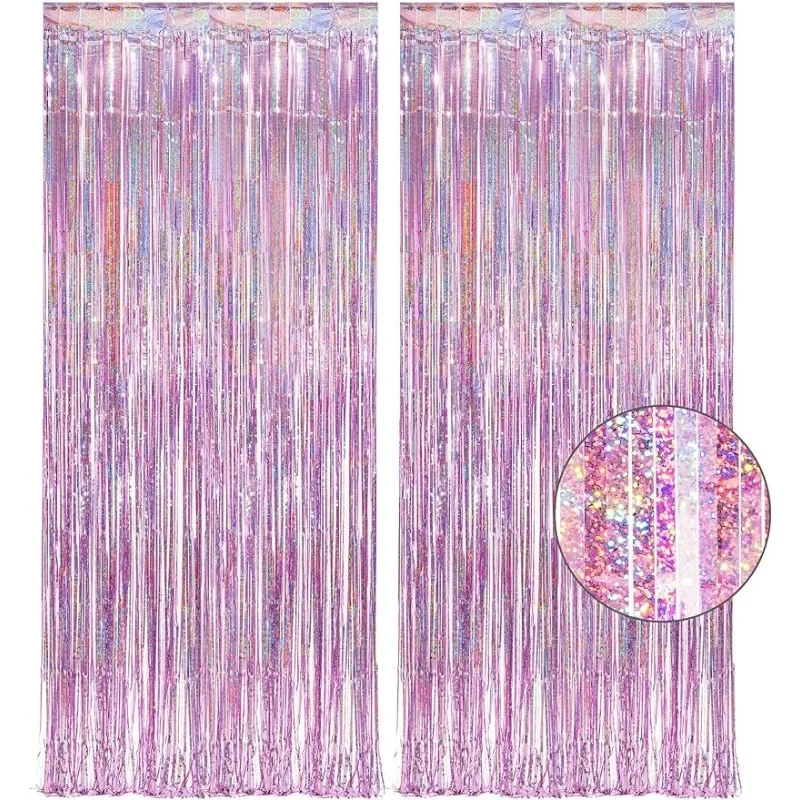 Pink Tinsel Curtain Party Backdrop-GREATRIL Glitter Foil Fringe Curtain Lilac Pink Party Decor Streamers for Birthday
