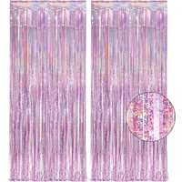 Pink Tinsel Curtain Party Backdrop - GREATRIL Glitter Foil Fringe Curtain Lilac Pink Party Decor Streamers for Birthday 1