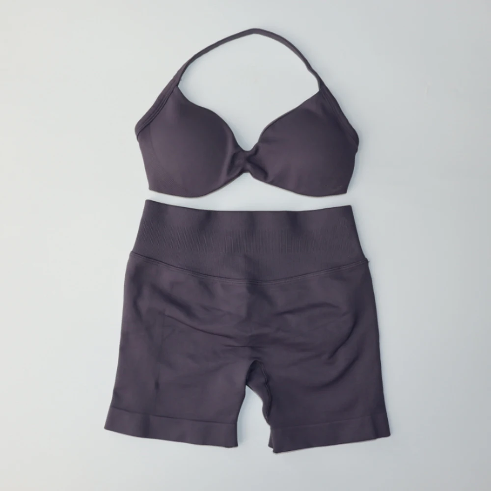 Sports Bra Set Gym Workout Set Yoga Set Fitness Set Sports Set Sportswear Set Impact Gym Set Women Strappy Yoga Bra High Waist Workout Scrunch Shorts Sports Suit Fitness Clothes Seamless Yoga Set 2 Piece