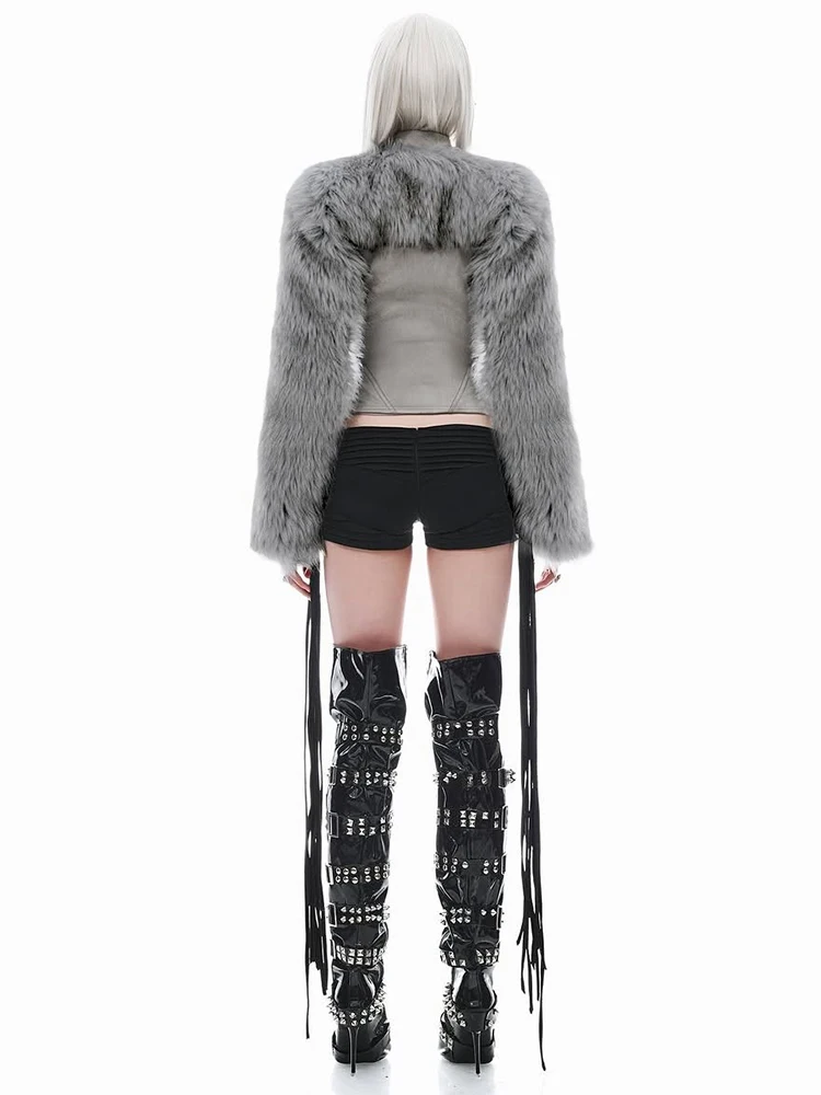 Nibber Stand Collar Jacket Woman Zip Design  Plush Patchwork Autumn Winter New Style Full Sleeve Irregular Street Fashion Coats