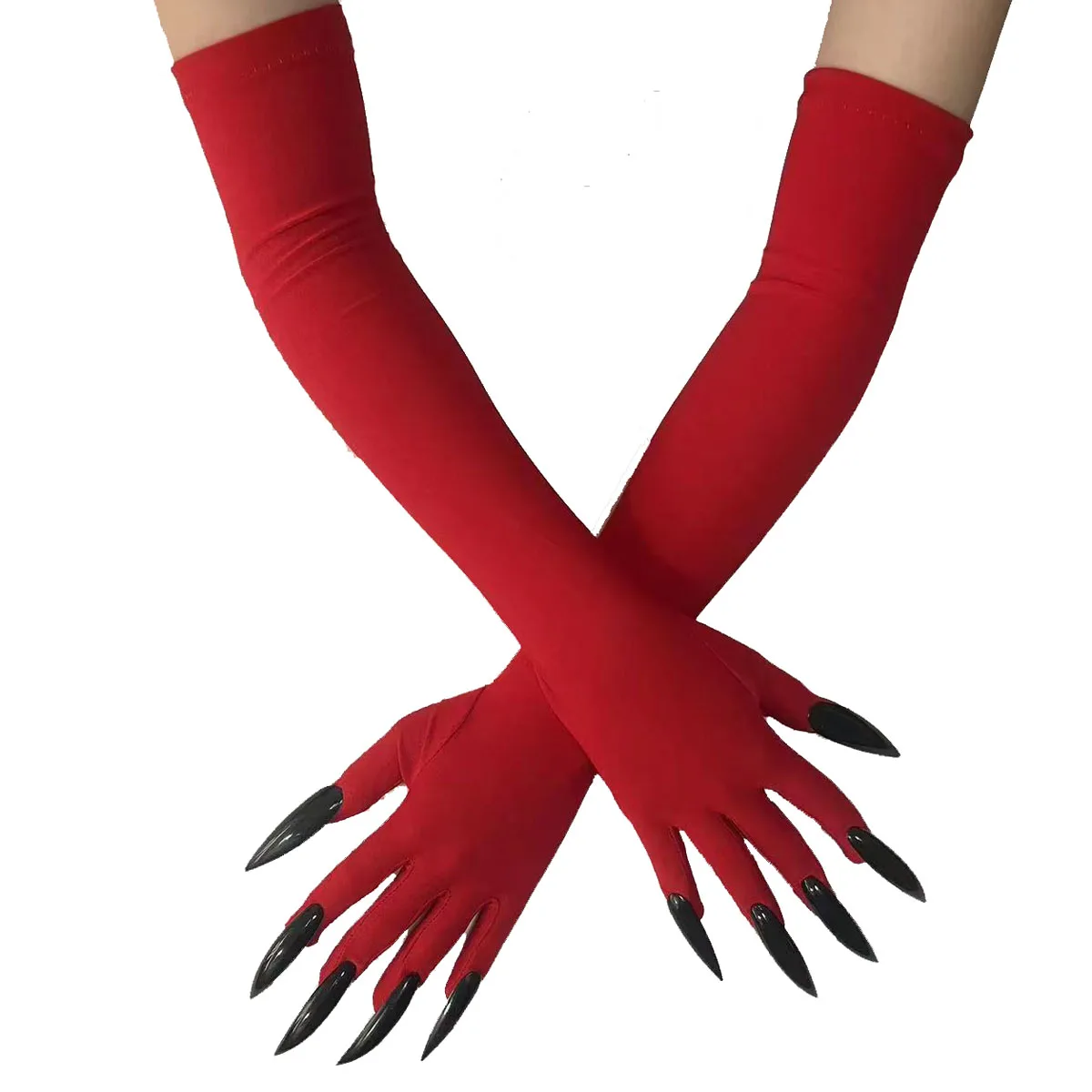 Halloween Ghost Claw Gloves - Cosplay Dress Up with Black Long Nails