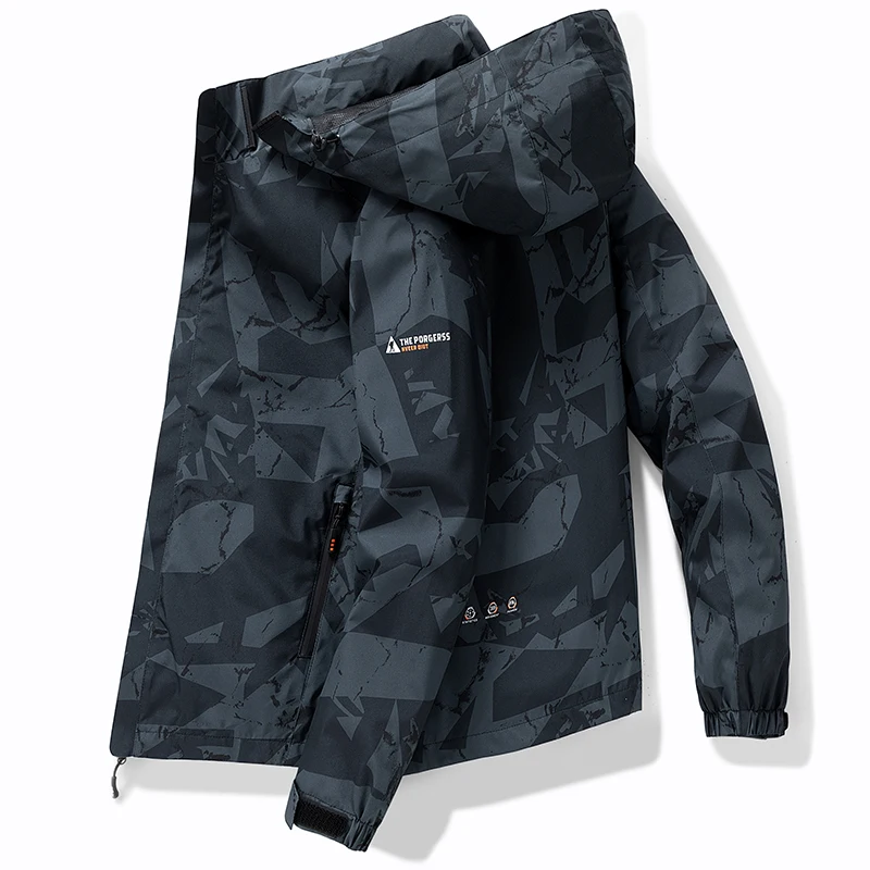 Hooded Jacket Men's Spring and Autumn Outdoor Sports American Retro Cityboy Jacket Top Printed Windproof Top