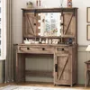 Farmhouse Vanity Desk with Mirror and Lights,41" Sliding Door Makeup Vanity with Charging Station,Large Vanity Table with Drawer 1