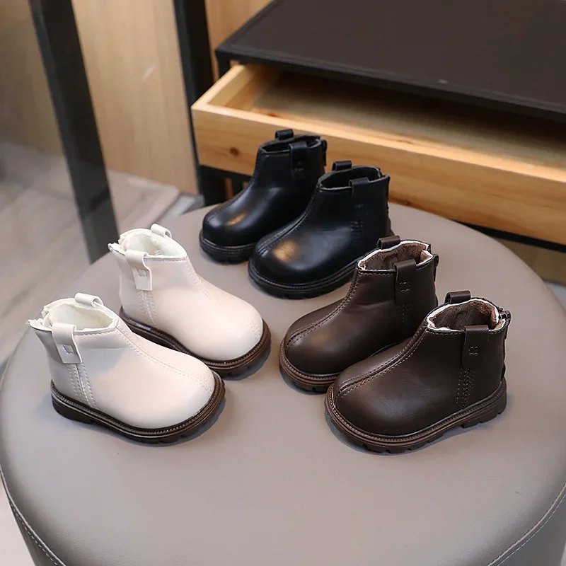 New Trend Back Zipper chimney boots for toddler girl Cozy Velvet Newborn Baby Boy Short Boots Winter Birthday Party Shoes G10303
