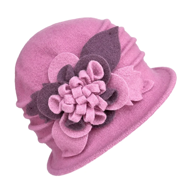 Autumn Winter Hats for Women New Classic Simple Wool Lamb Bucket Warm Ceremonial Hat Vinatge Chinese Knot Flowers Mom Hat - 6