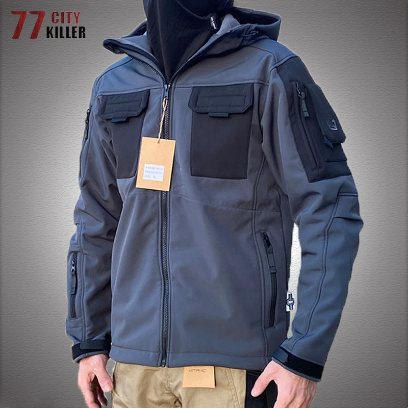 Chaqueta táctica militar para hombre, impermeable, cálida, a prueba de viento, abrigo de concha al aire libre, múltiples bolsillos, escalada en roca, chaqueta Bomber con capucha - AliExpress