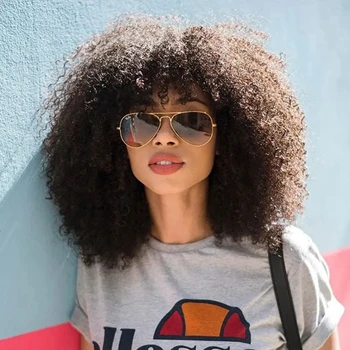 Parrucche di capelli umani afro ricci e crespi in stile mongolo con frangia, realizzate a macchina senza colla, taglio corto 4B 4C, stile bob o pixie cut.