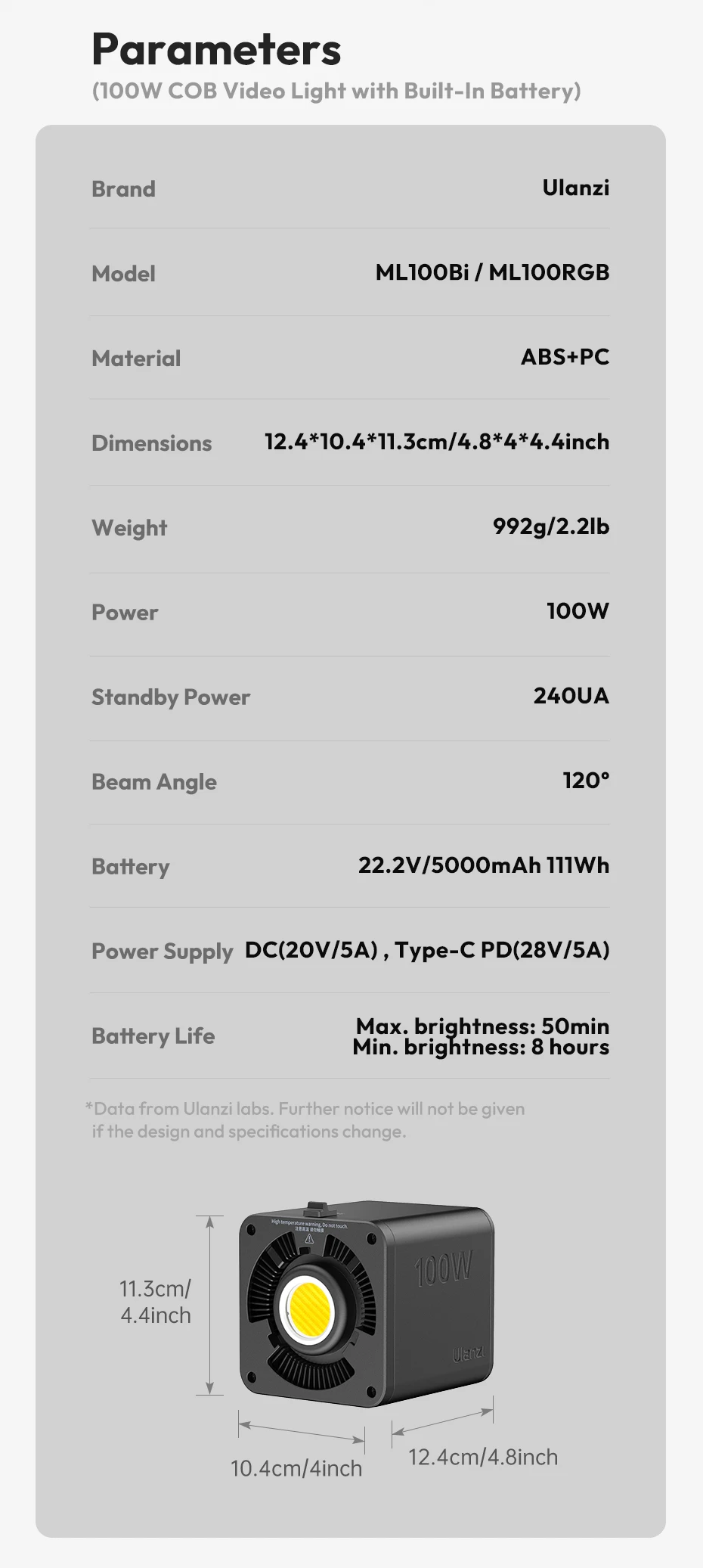 Ulanzi ML100RGB 100W RGB Full-color COB Video Light