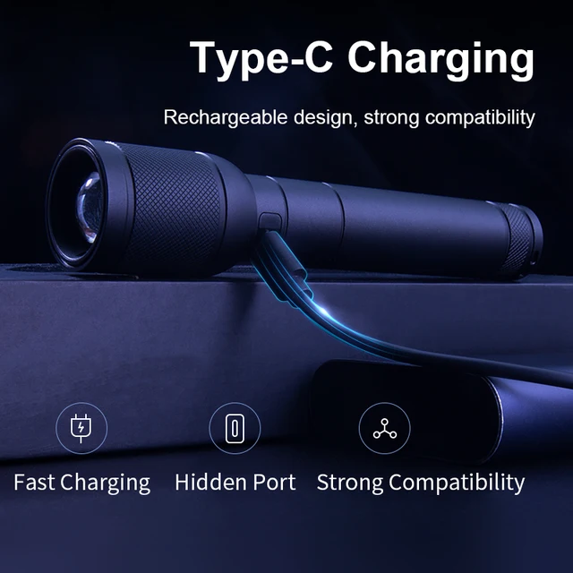 Philips SFL6168 휴대용 손전등 광학 줌 손전등 Mizi USB-C 충전식 캠핑 조명