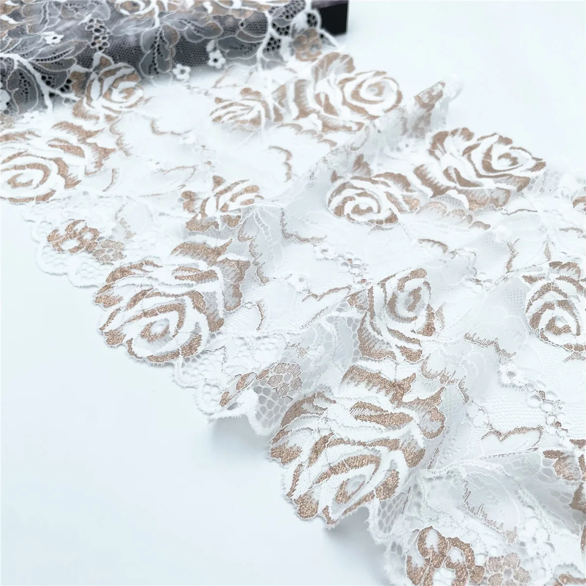 3y/lot Width 9 1/4 inch 23.50cm White With Rose Gold Elastic Lace Trim 5