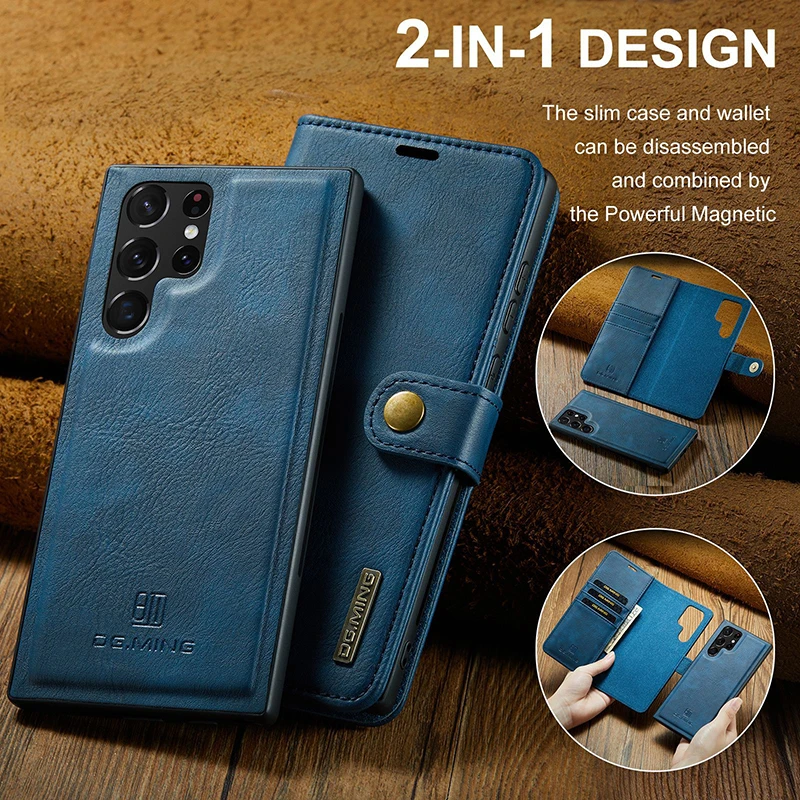 

FLOVEME 2 в 1 Магнитный кожаный чехол для телефона Samsung Galaxy S24Plus S23Ultra S22 S21 S20 Note20 Note9 Модный чехол-бумажник Новинка