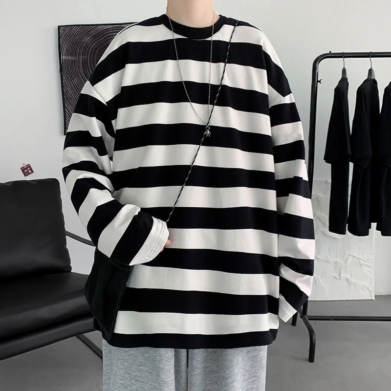 Harajuku Striped Tshirt Long Sleeve | Long Sleeve Tees Loose Pullover Man -  Harajuku - Aliexpress