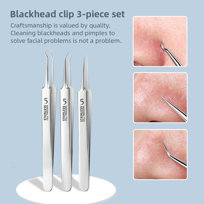 Ultra Fine No 5 Cell Pimples Black Head Clip Tweezers Beauty Salon Special Scraping Closing Artifact Acne Needle Tool Stain 3PCS Pimples Blackhead Tweezers