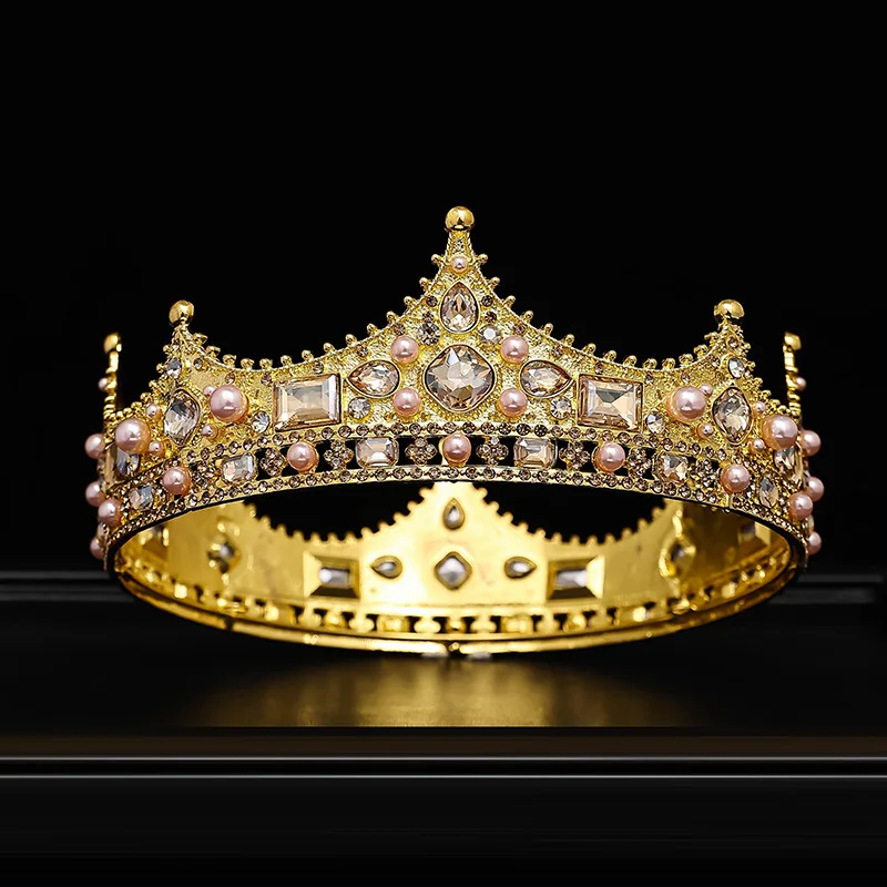 Royal Queen Regal Shiny Crown Baroque Retro Domineering Beautiful Round Tiara Prom Diadem Wedding Bridal Jewely Hair Accessories jewelry set hair accessory