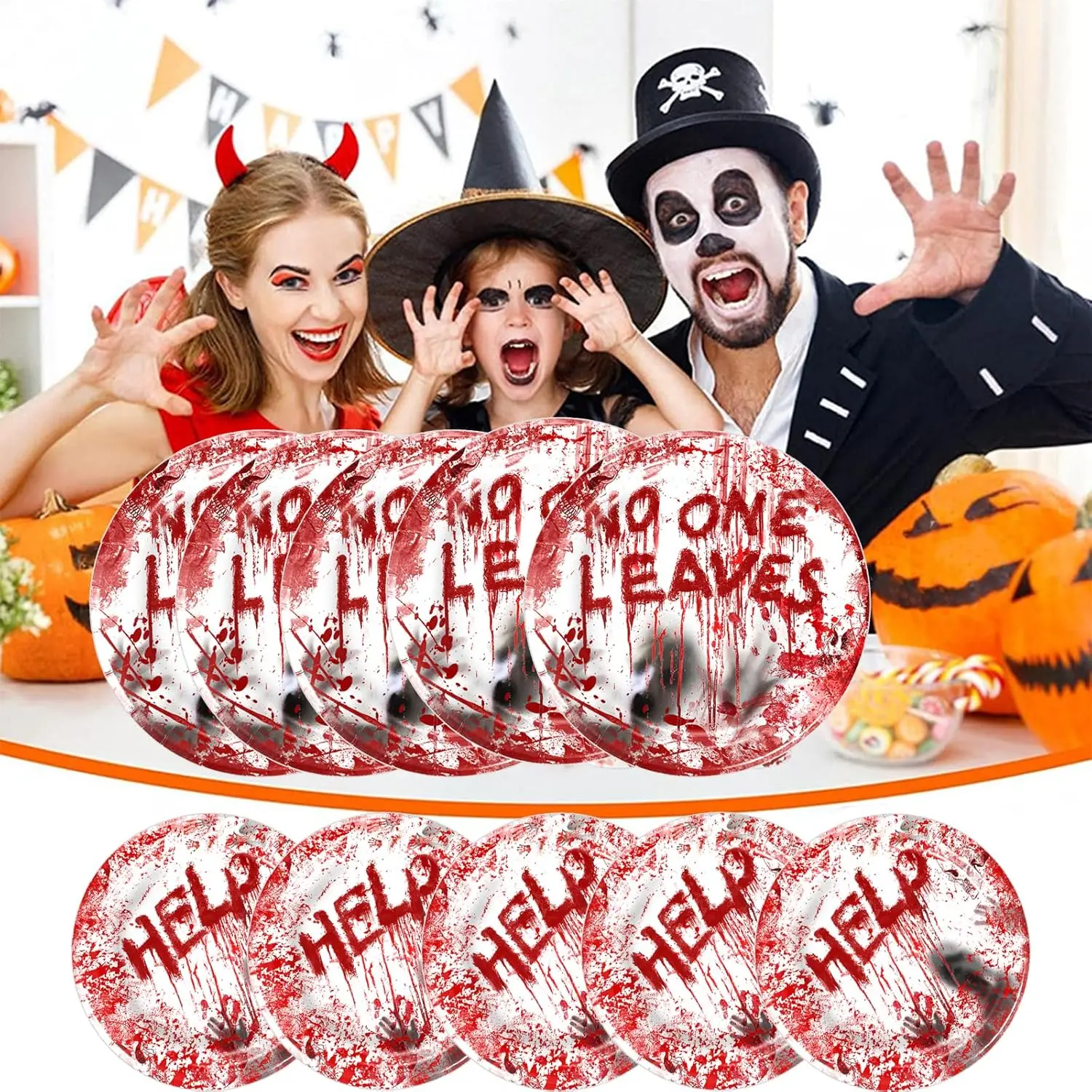 Halloween Party Tableware Set Festive Party Plates Napkins Tablecloth Disposable Tableware 10/12Guests Halloween Decoration