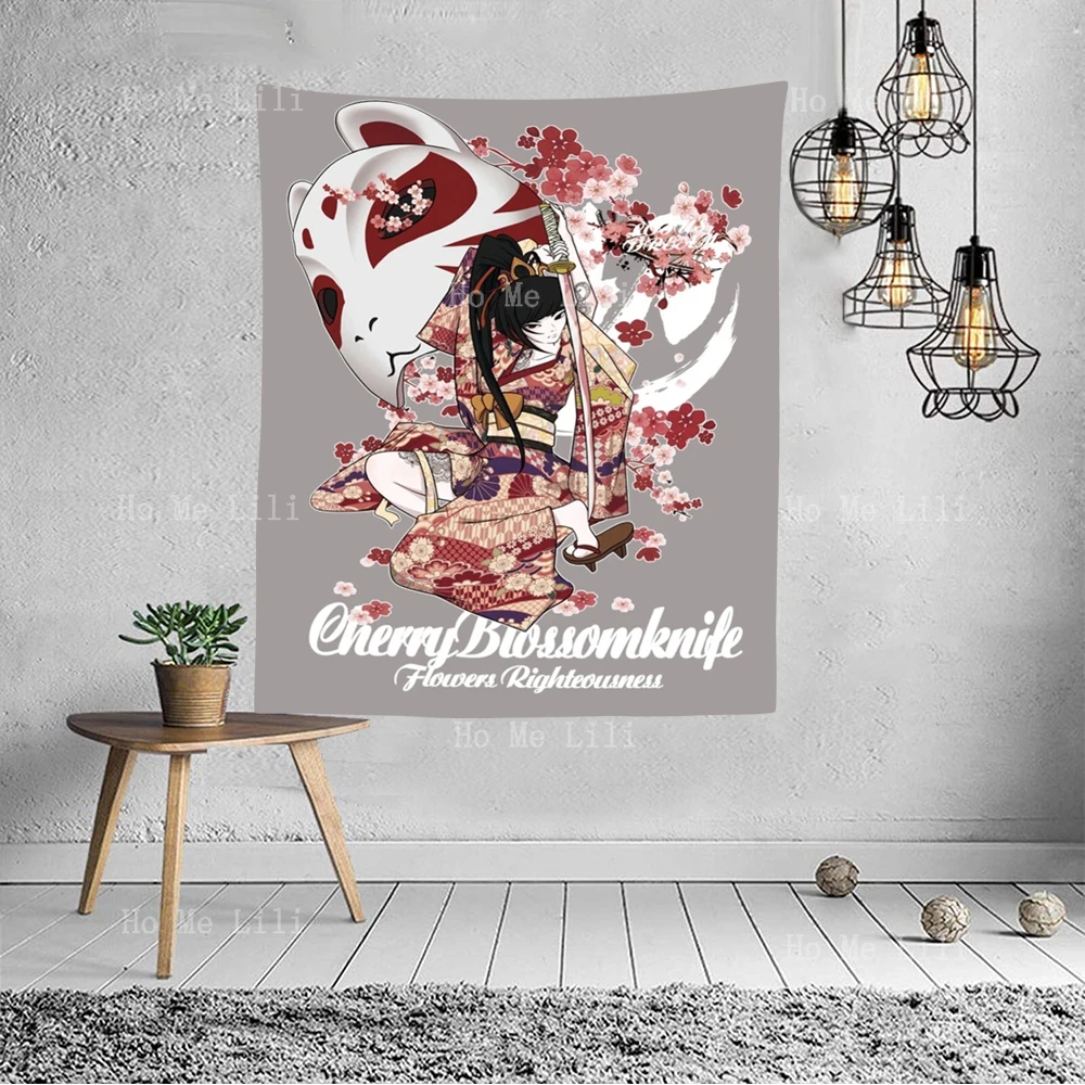 

Маска гейши и ее Кошки под японскими цветами вишни декоративный гобелен для комнаты