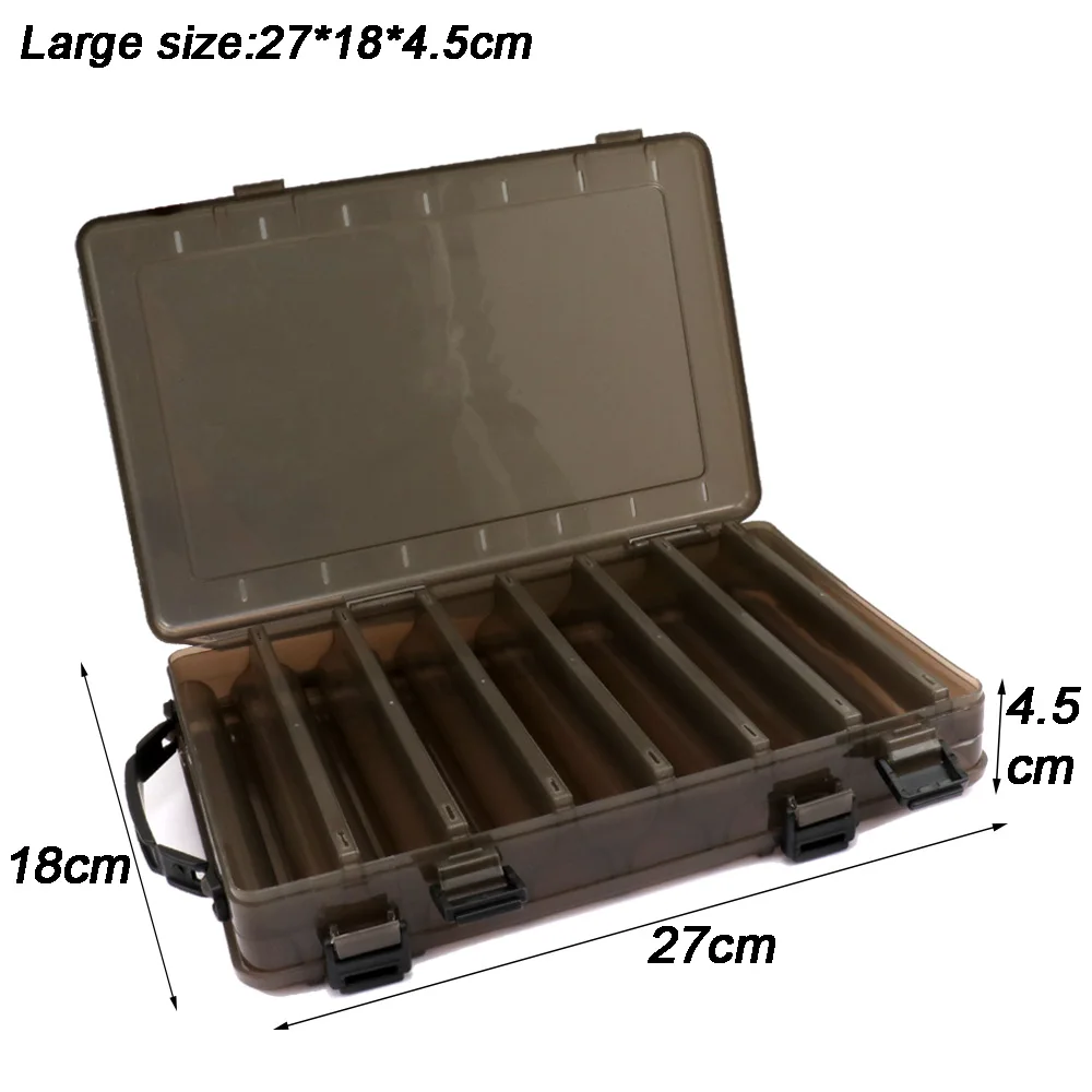 thumbnail image 1 of Cajas de aparejos de pesca extra grandes, contenedor de cebo de doble capa, almacenamiento portátil de señuelos, caja de herramientas con múltiples compartimentos, estuche de plástico, 1 of 5