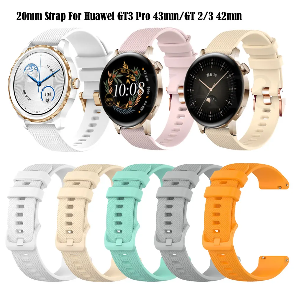 

20mm Silicone Strap Band For Huawei Watch GT2 GT3 Pro 42mm 43mm Bracelet Honor Magic 2 42mm Watch Wristband Replacement Strap