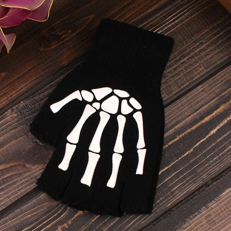 Cycling Gloves Fingerless Gloves Half Finger Gloves Bicycle Half Ghost Claw Half Finger Knitted Open Glue Skull Riding Gloves