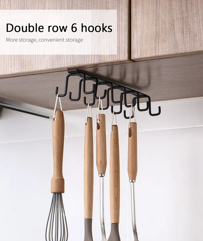 Description Picture 3 of itemPlastics 6 Hook Storage Shelf Wardrobe Cabinet Pp Under Shelves Mug Cups Hanger Bathroom Kitchen Organizers Hanging Rack Holders