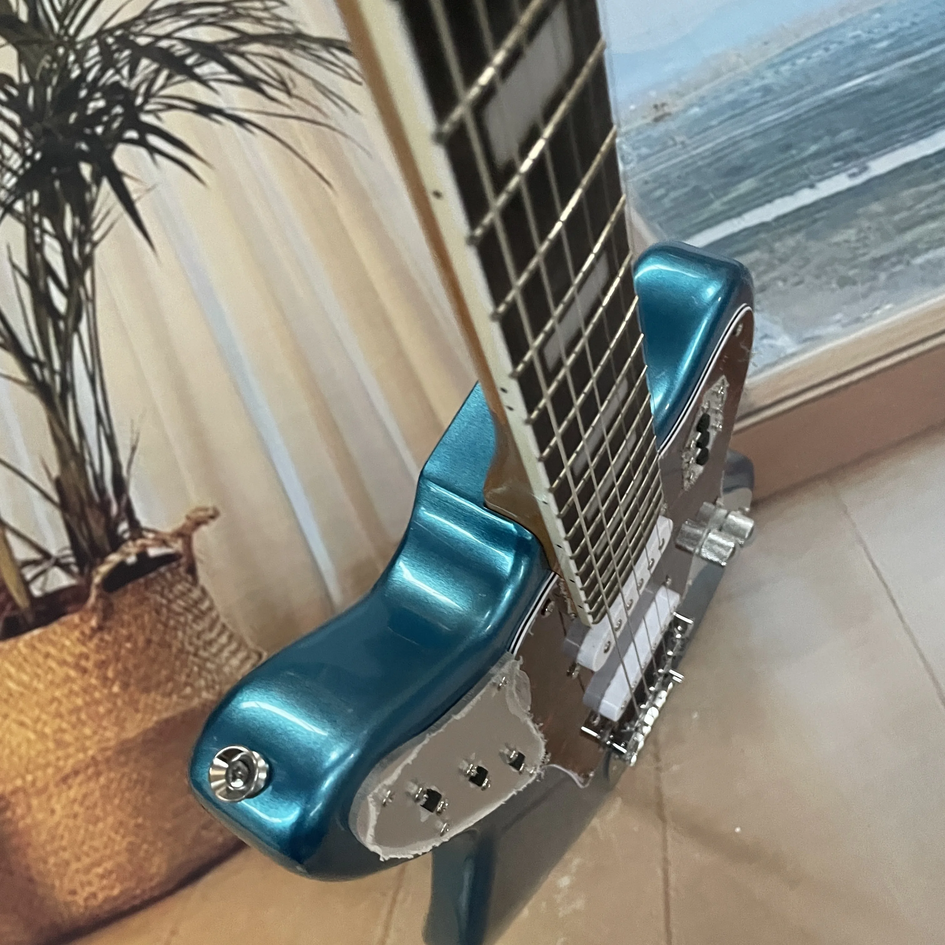 Blue Jazzmaster Electric Guitar Chrome Hardware Red Pickguard