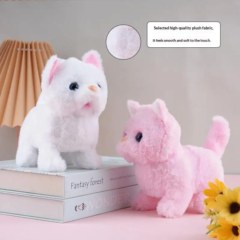 ? ? 전기 플러시 고양이 장난감 걷기 짖기 움직이는 기계 시뮬레이션 플러시 애완동물 장난감 고양이용 인터랙티브 놀이 및 엔터테인먼트 ? ?