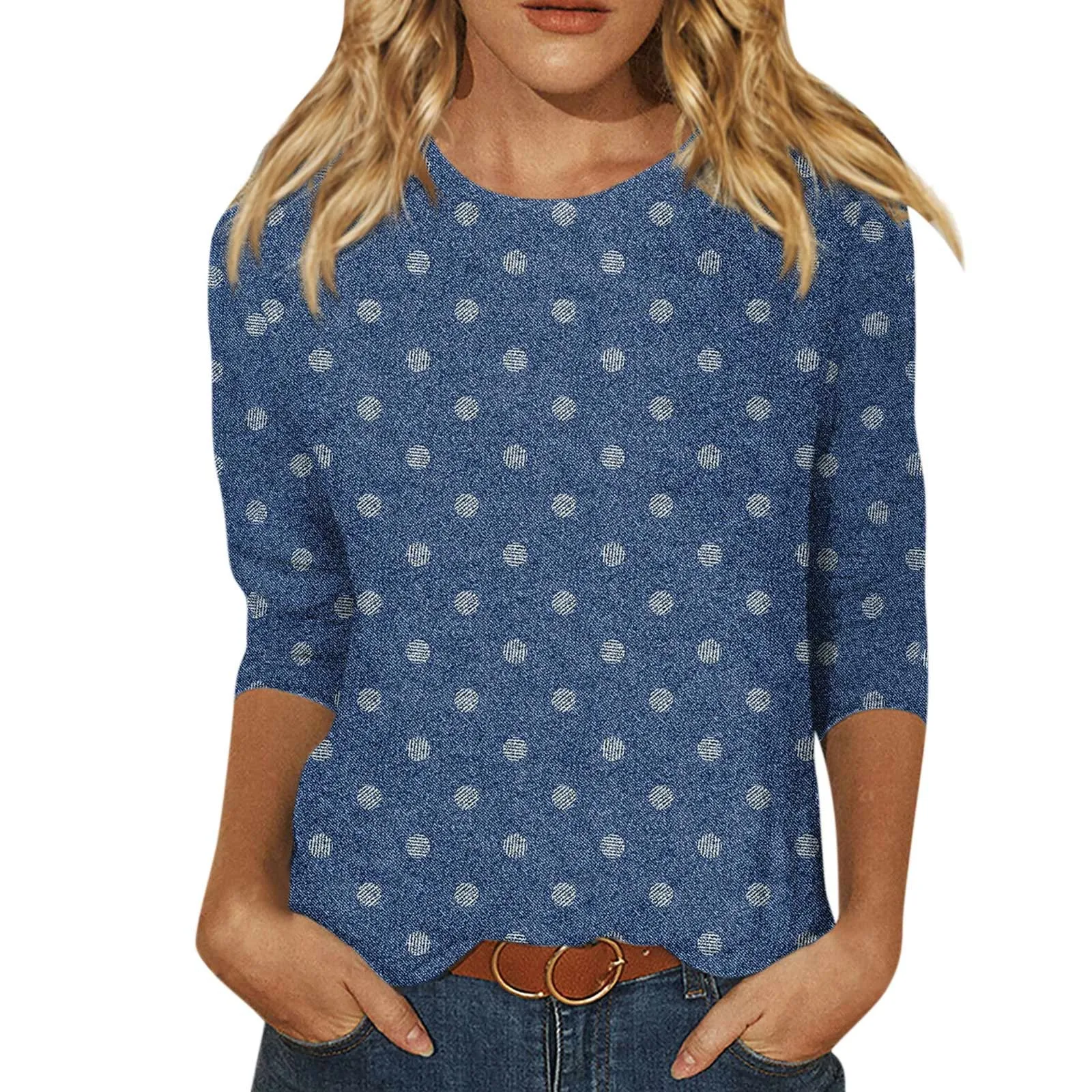 

2024 Fashion Women's Print T Shirt Casual Round Neck Three Quarter Sleeves Loose T-shirt Vintage Print Ladies Tops