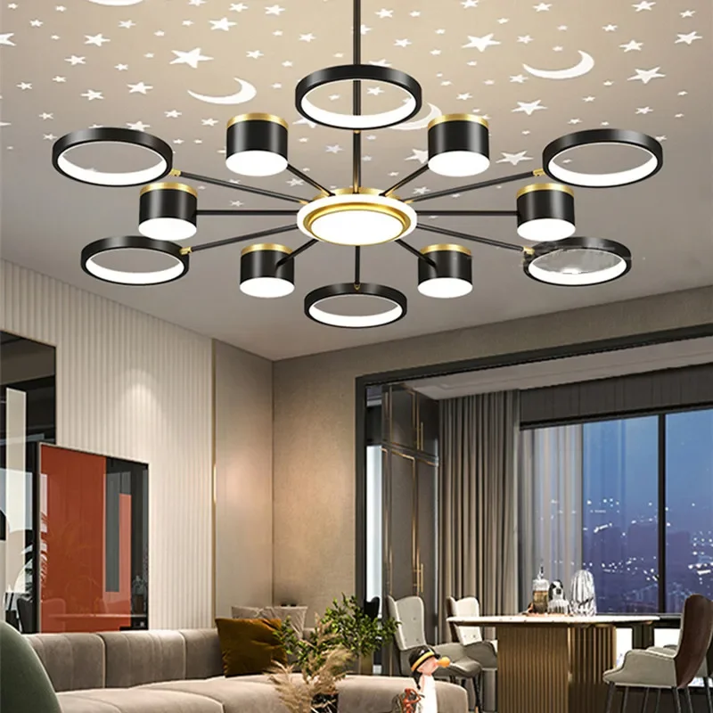 New Chandeliers Romantic Starry Modern Ceiling Light Fixture 6 Lights White Creative Home Stepless Dimmable Ceiling Lamp