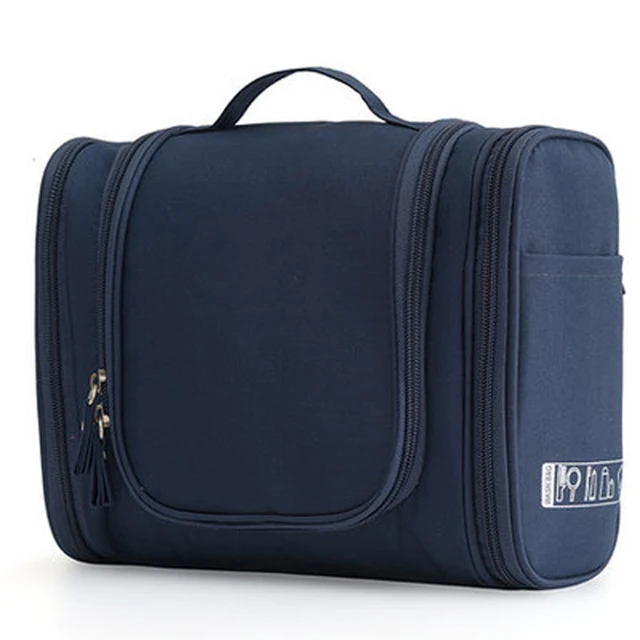 Waterproof Nylon Travel Organizer Bag Unisex Women Cosmetic Bag Hanging Travel Makeup Bags Washing Toiletry Kits Storage Bags navy blue