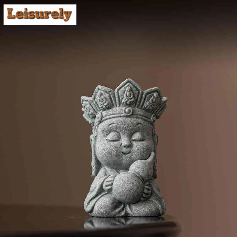 Green Sandstone Silent Buddha Tea Pet Handmade Flowerpot Landscaping Sculpture Tea Figurine Play Toys Tea Statue Ornament Teaset