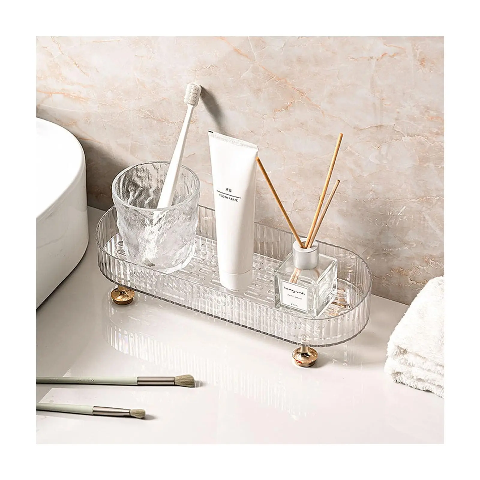 Clear Desktop Storage Box Makeup Perfume Organizer Tray, Small Bathroom Trays for Counter, Decorative Perfume Trays for Dresser, 5
