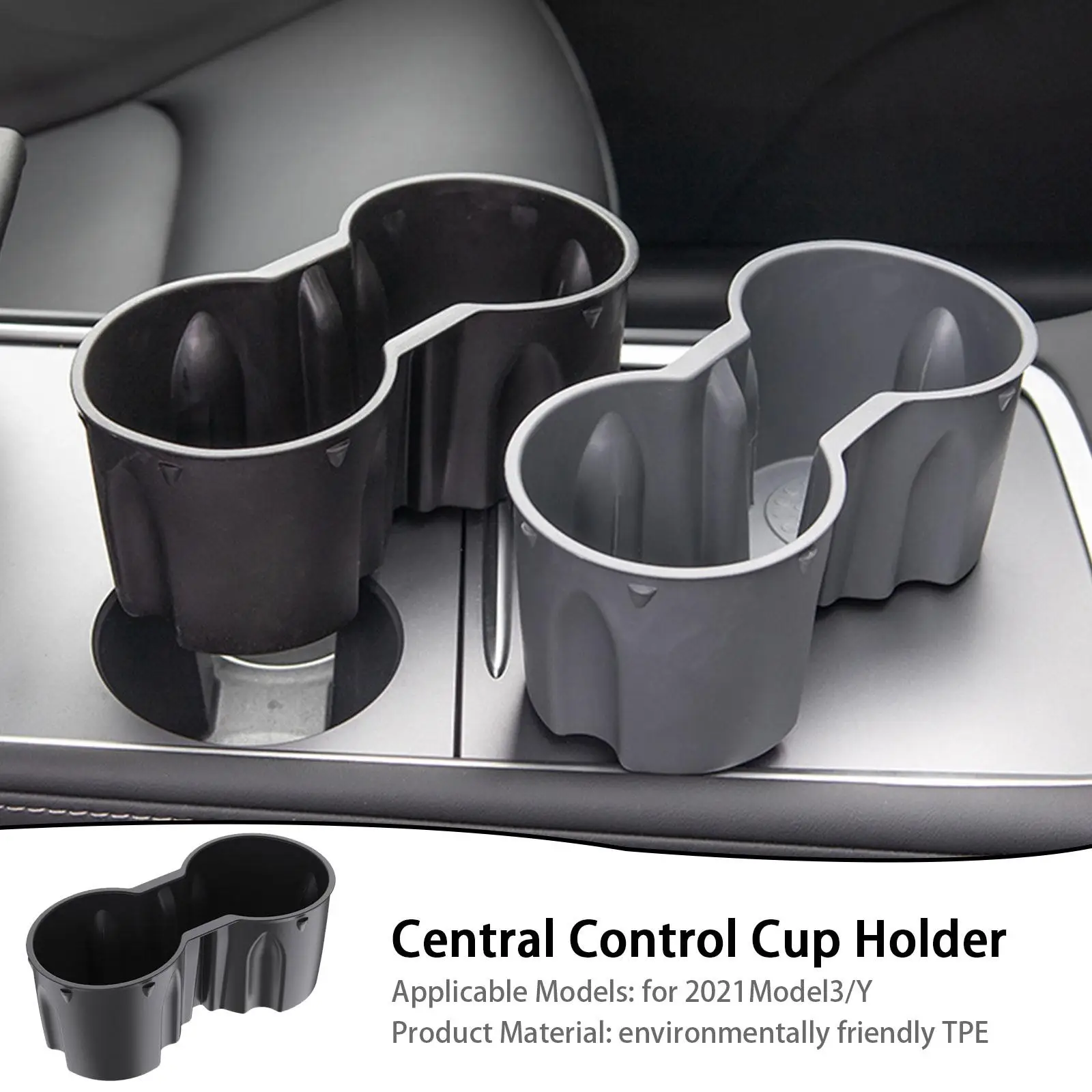 Tesla Model 3 Model Y TPE Center Console Cupholder Organizer Card Slot  Interior Parts Center Console Non-slip Water Insert Cover