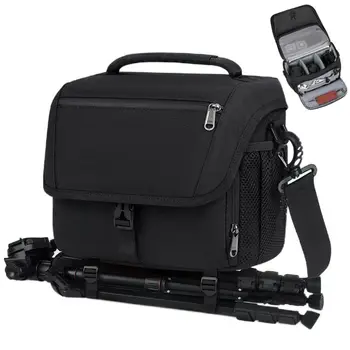 Borsa per Fotocamera con Supporto per Treppiede e Copertura Antipioggia, Grande Capacità per DSLR/SLR/Mirrorless, Portatile per Canon/Nikon/Sony/Fuji