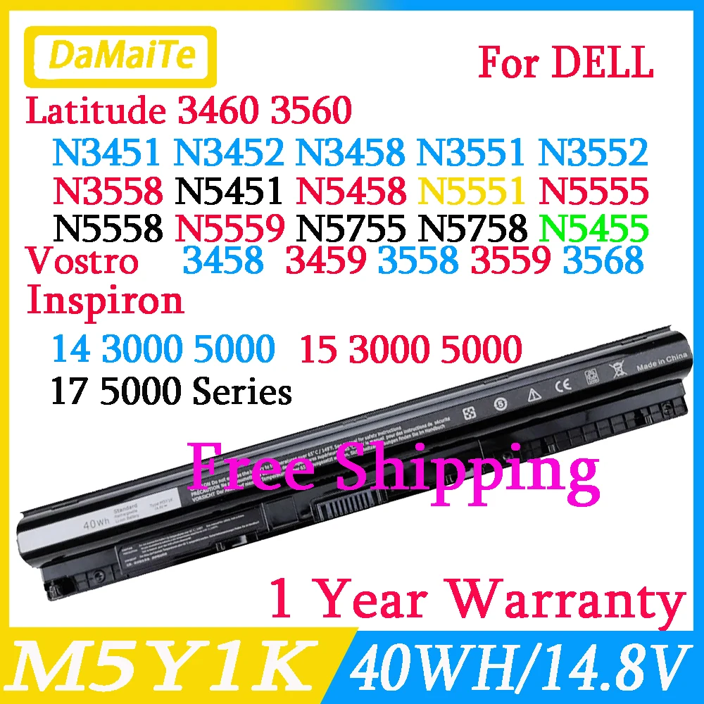 

M5Y1K Laptop Battery For Dell Inspiron 14 15 17 5000 3000 Series 3451 5451 15 3567 5555 5756 GXVJ3 453-BBBQ HD4J0 17 5756 3458