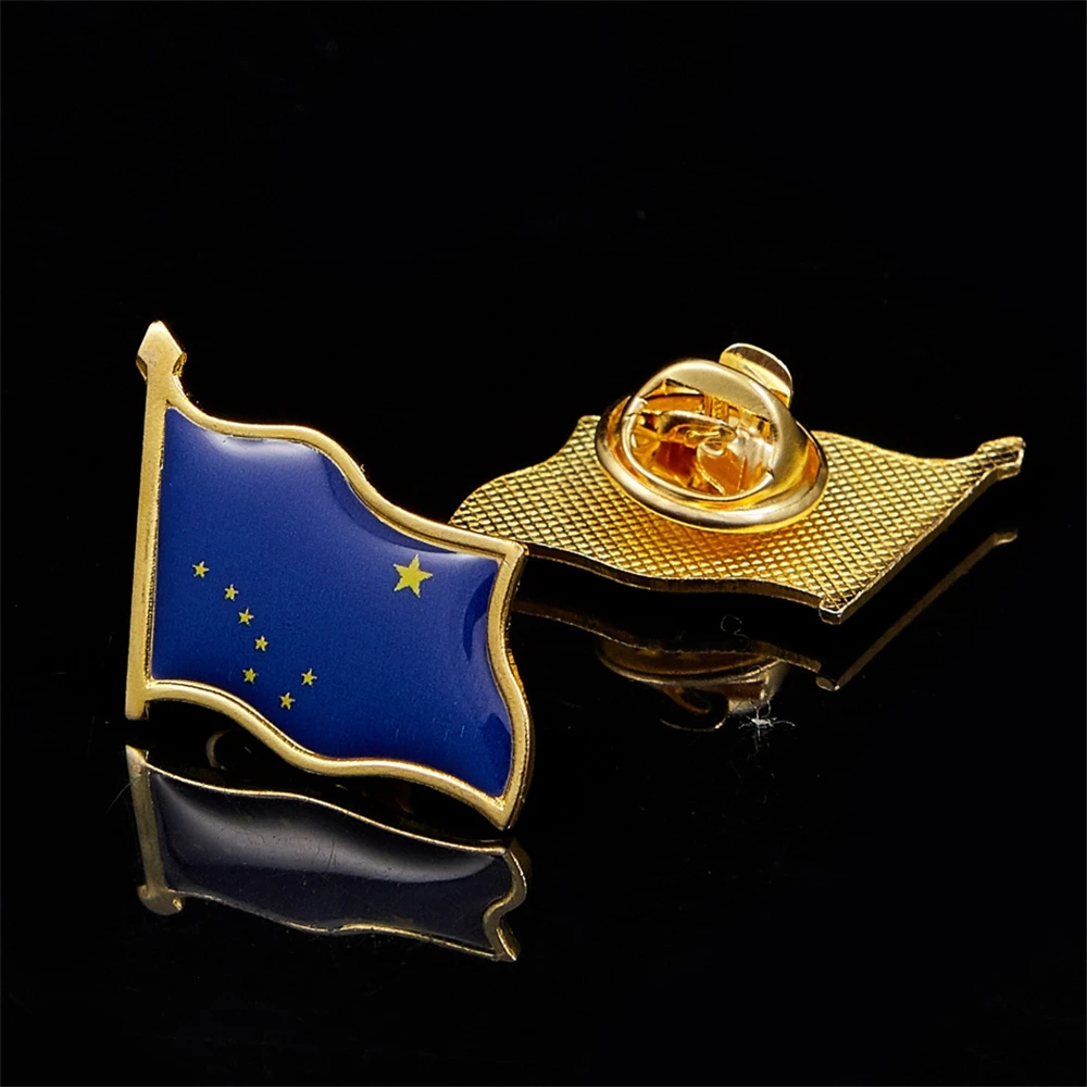 USA State of Alaska Flag Pin Brooch Gold Plated Flag Badge Jewelry Lapel Pins Collectible