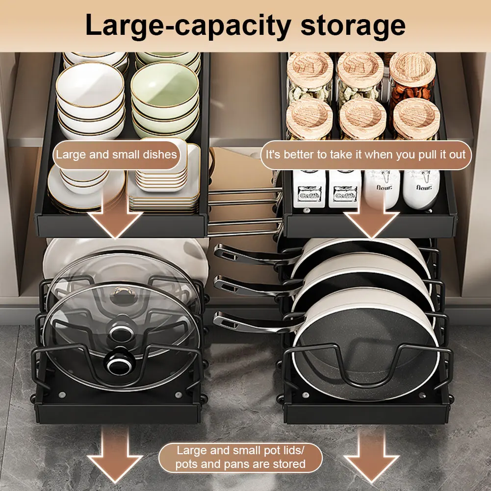 1Pcs Kitchen Pots Pans Organizer with 8 Adjustable Dividers Sliding Lid Holder Pan Rack Slide Out Pot Pan Organizer for Pot Lid
